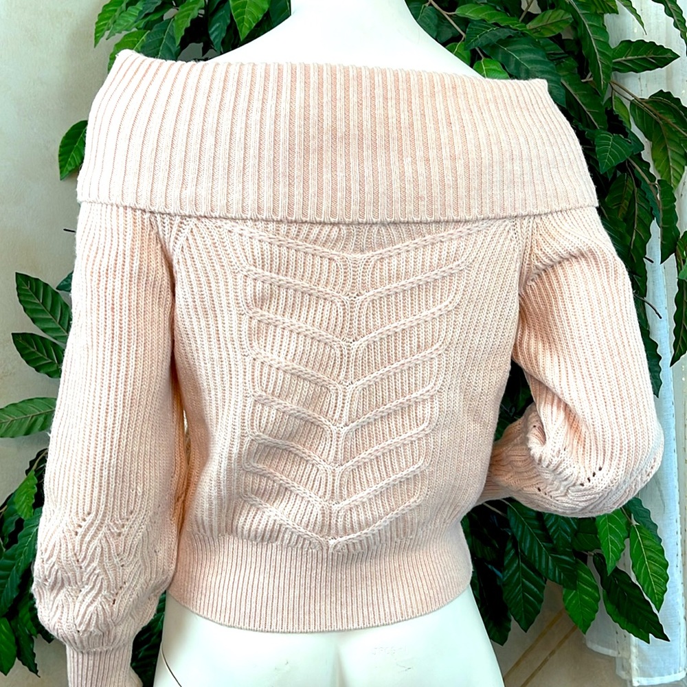 WHBM BLUSH OFF-THE-SHOULDER CABLE KNIT SWEATER - Picture 10 of 12